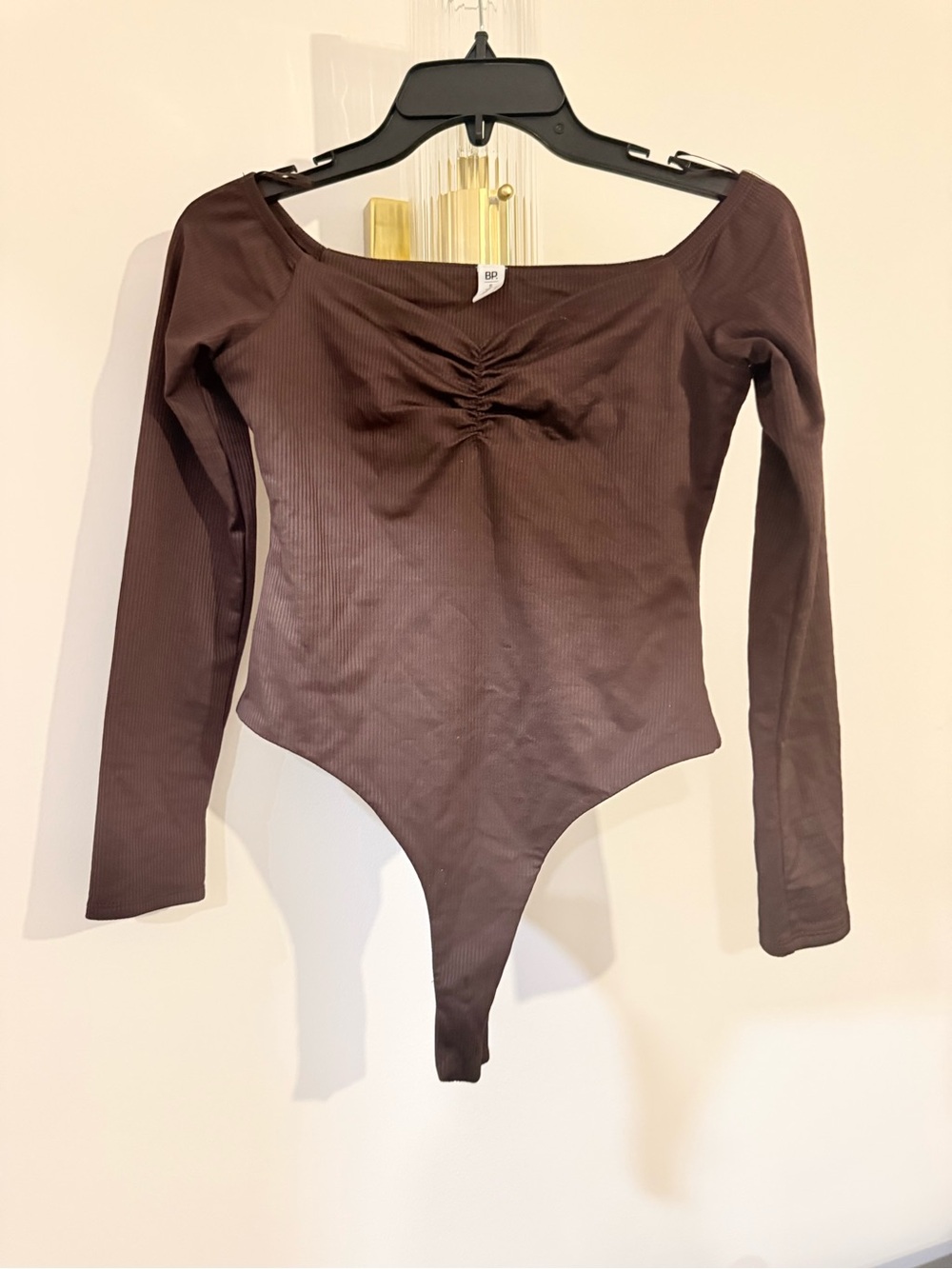 bp Chocolate Brown Long-Sleeve Ruched Bodysuit